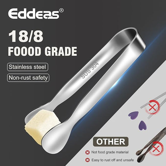 Eddeas Mini Tongs For Serving Food,Set fo 12 Small Tongs For Appetizers,Small Stainless Steel Metal Cooking Tong,for Tea Party Coffee Bar, 4 inch Sugar Tong - Silver