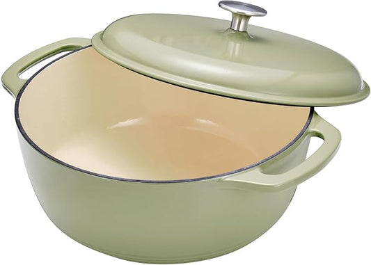 Amazon Basics Cast Iron Dutch Oven Pot with Lid, Enameled, Dual Handles, Round, Heavy-Duty, Medium, 6-Quart, Olive