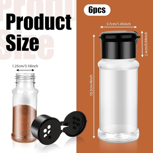 6 Pack 3 Oz Spice Jars with Shaker Lids, Plastic Clear Seasoning Containers Round Empty Spice Bottles Seasoning Bottles for Storing Spice, Peppers, and Salt
