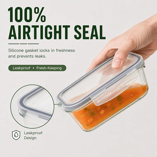 5 Pack 36oz Borosilicate Glass Food Storage Containers Set with Lids, Freezer Meal Prep Containers, Airtight Bento Lunch Container Set, Oven, Freezer and Dishwasher Safe, BPA Free, Kitchen Storage Set