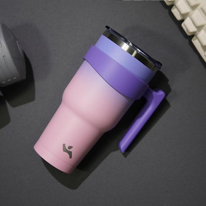 Konokyo 20 oz Tumbler with Handle and 2 Straw 2 Lid, Insulated Water Bottle Stainless Steel Vacuum Cup Reusable Travel Mug,Pastel Sunset