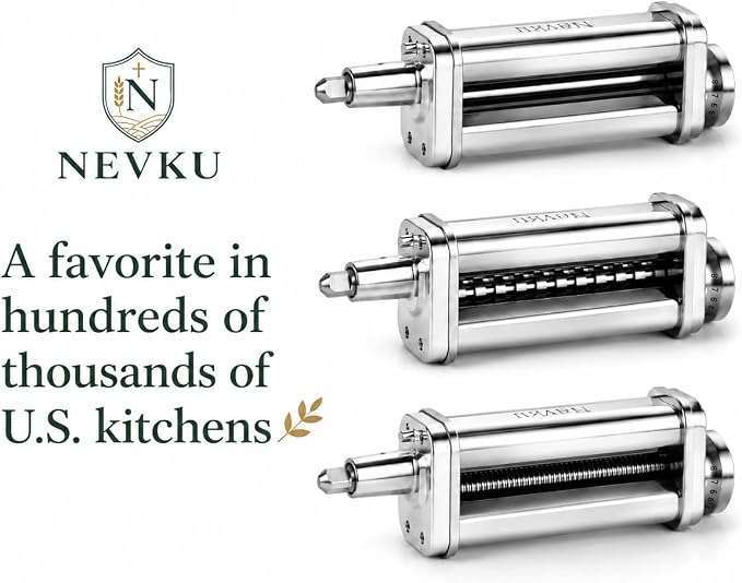 Pasta Maker Attachments Set for all KitchenAid Stand Mixer, including Pasta Sheet Roller, Spaghetti Cutter, Fettuccine Cutter by Nevku