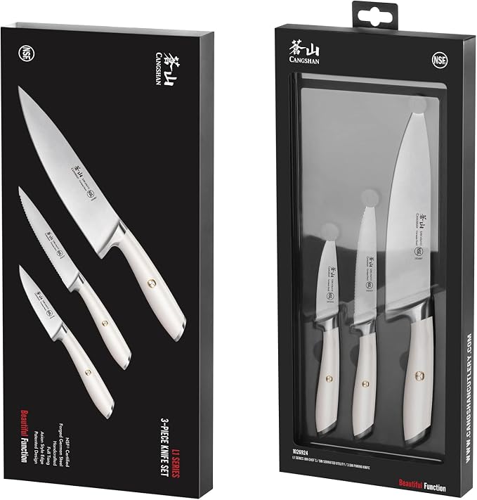 Cangshan L1 Series 3-Piece Starter Knife Set, Forged German Steel, White, 1026924