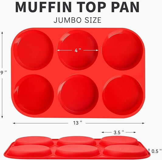 Puyeipt 4 Inch Silicone Egg Molds for Breakfast Sandwiches, 2 Pack Jumbo Size Muffin Top Pans, Non-Stick Round Baking Molds for Egg Bites, Hamburger Buns, English Muffins, Whoopie Pies