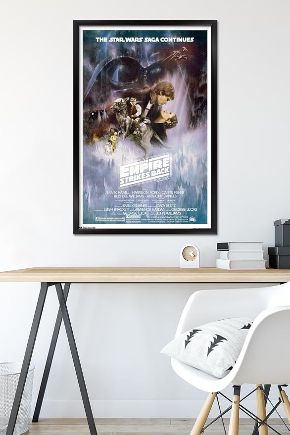 Trends International Star Wars: The Empire Strikes Back - The Saga Continues One Sheet Wall Poster, 22.375" x 34", Black Framed Version