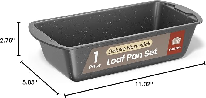Nonstick Loaf Pan Set Pack of 1, Carbon Steel 11" Large Baking Bread Pan, Oven Safe Up to 450°F, PFOA, PFOS, PTFE Free, Space Saving Stackable Design, Stain Resistant, Dishwasher Friendly, Gray Marble