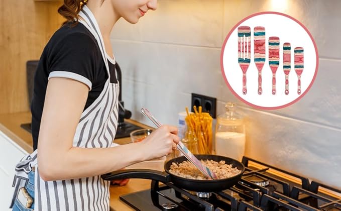 MYRAINBOW A5-3 Spurtle Set, Wooden Utensils for Cooking, Kitchen Utensils Set, Pakkawood Kitchen Cooking Utensils Set, Apartment Essentials Wood Serving Spatula spoon, Home & kitchen Gift