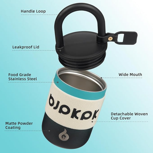 BJPKPK 10oz Insulated Loop Tumbler With Lid And Handle Stainless Steel Travel Coffee Mug Thermal Cups,TealBlack