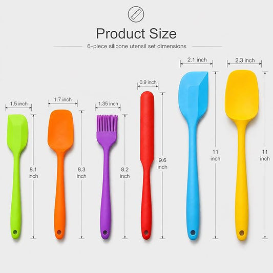 6-Piece Premium Silicone Spatula Set - Heat Resistant, Dishwasher Safe Turner, Nonstick Silicone Spatulas for Kitchen Use, Cooking