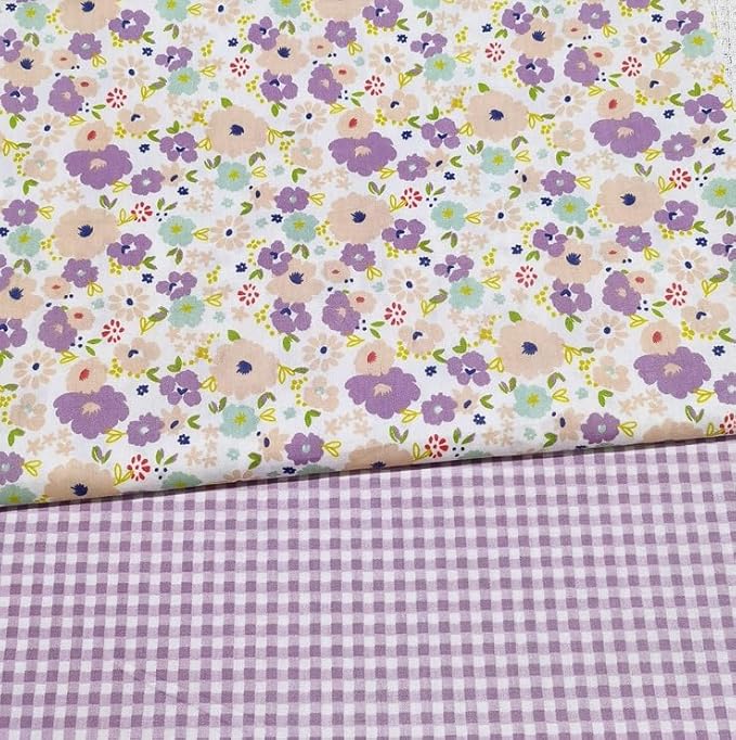 7 pcs 20" x 20" Cotton Fabric DIY Making Supplies Quilting Patchwork Fabric Fat Quarter Bundles DIY for Quilting Cotton Patchwork Cushions (Pruple Flowers, 20" x 20")