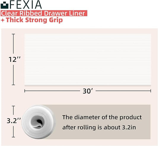 FEXIA Shelf Liners for Kitchen Cabinets Non-Slip Drawer Liner 12 Inches x 30 FT Waterproof & Oil-Proof Non Adhesive Durable Material Fridge Liner for Shelves