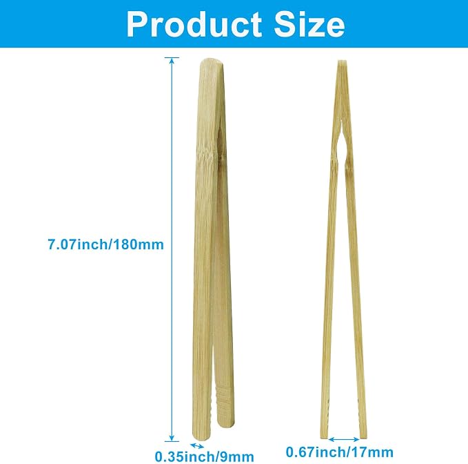7 Inch Toaster Bamboo Tongs with Anti-slip Design, Wooden Serving Tongs for Salad Toast Kimchi Fruit and Tea (2 Pcs)