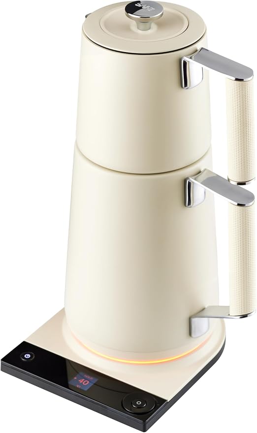 Saki Turkish Tea Maker Machine Pro, Electric Double-Pot Teapot 1.75L 120V, 120 Min Keep-Warm, Stainless Steel BPA-Free, Auto Shut-Off & Boil-Dry, LED Brew Ring, Pearl White