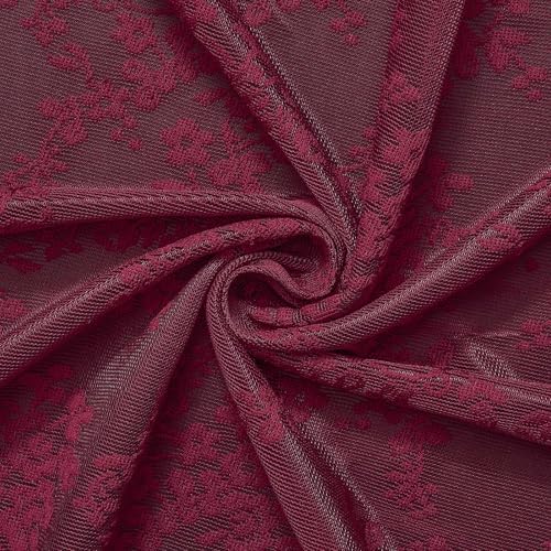 TUDECO Lace Burgundy Shower Curtain with Attached Valance, 72 x 72 Inch