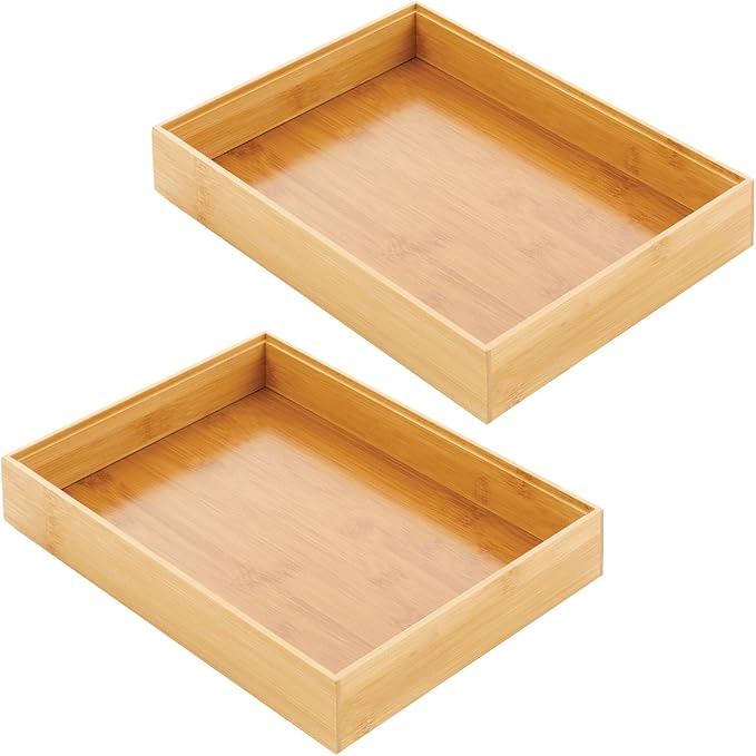 mDesign Bamboo Wood Stackable Drawer Organizer Bin Box for Kitchen; Holds Silverware, Cutlery, Utensils - Echo Collection - 2 Pack - Natural