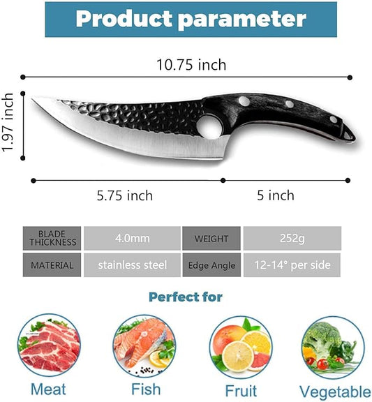 Huusk Viking Knives, Butcher Knife Black Forged Boning Knife with Sheath Japanese Fillet Meat Cleaver Knives Full Tang for Kitchen, Camping, BBQ Thanksgiving Gifts