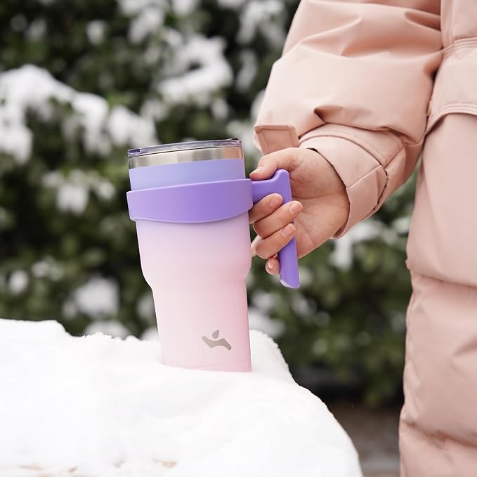 Konokyo 30 oz Tumbler with Handle and 2 Straw 2 Lid, Insulated Water Bottle Stainless Steel Vacuum Cup Reusable Travel Mug,Pastel Sunset