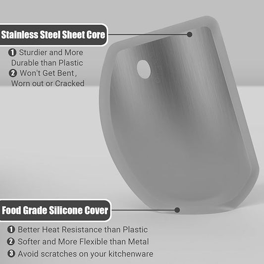 Sapid Flexible Curved Edge Silicone Bowl Scraper(5.98"x4.3"), Food Grade Dough Scraper for Baking Sourdough Bread, Cake, Multipurpose Kitchen Dish Scrapers, Easy to Clean (1, Gray)