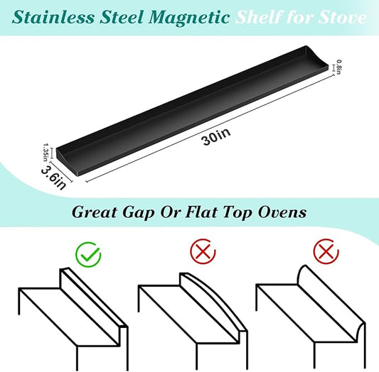 Foeacry 30" Magnetic Stove Top Shelf - Stainless Steel Magnetic Spice organizer for above the Over stove shelf kitchen small space solutions