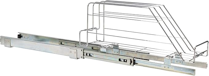 Household Essentials Glidez Multipurpose Chrome-Plated Steel Pull-Out/Slide-Out Storage Organizer for Cookware and Bakeware - Fits Standard Size Cabinet or Shelf, Chrome
