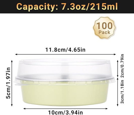 Beasea 100 Pack 4" Mini Pans with Lids, 7.3oz Disposable Aluminum Baking Foil Tins Round Small Tart Pie Container for Individual Cupcake Dessert Muffin Cheesecake Quiche Oven Dishes - Sage Green