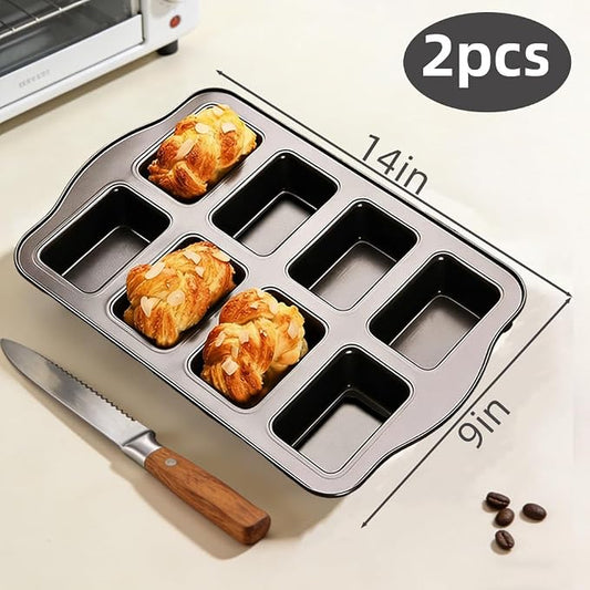 Non-Stick Mini Loaf Pans, 2 PCS 8-Cavity Carbon Steel Small Bread Pans Mini Banana Bread Pan for Baking Cheesecake Muffins Cornbread Small Meatloaf Pound Cake