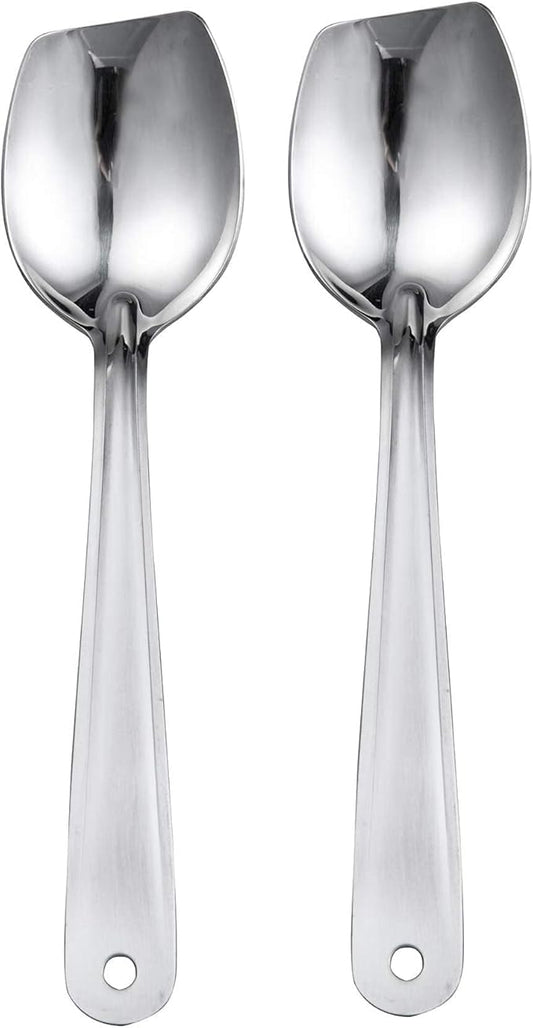 IMEEA 10-Inch Flat Bottom Solid Cooking Spoon Set of 2, 18/8 Stainless Steel Scraping Spoon for Stirring, Roux, Sauces, Cast Iron & Skillet Cooking