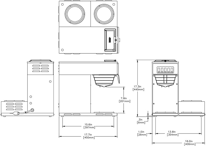 BUNN VP17-3, 12-Cup Low Profile Pourover Commercial Coffee Maker, 3 Lower Warmers, 13300.0003,Silver