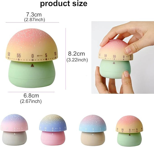 Mechanical Kitchen Timer, Cute Mushroom Timer for Kids, Wind Up 60 Minutes Manual Countdown Timer for Classroom, Home, Study and Cooking (Pink Base)