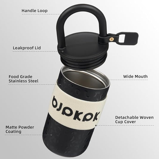 BJPKPK 13oz Insulated Tumbler With Lid And Handle Stainless Steel Travel Mug Loop Coffee Tumbler Cups,Black Leopard