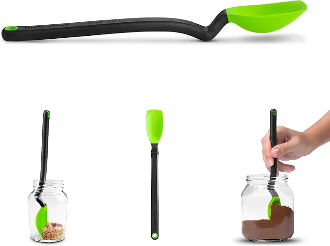 Dreamfarm Mini Supoon Non-Stick Sit-Up Silicone Scraping Cooking Spoon, Jar Scraper Measures 5ml Tsp - 8" Green