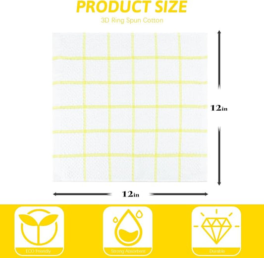 Nialnant 8 Pack Dish Cloths for Washing Dishes, 100% Cotton Reusable Cleaning Rag, Quick Drying Dish Towels for Kitchen,12x12 Inches,Yellow Plaid