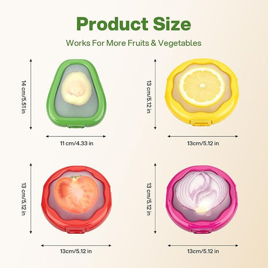 CLEANGOR Set of 4 Reusable Fruit and Vegetable Storage Containers with Snap-On Lid, Avocado Saver and Onion Saver, Silicone Food Saver, Ideal for Avocados, Tomatoes, Lemons, Orange and Onions