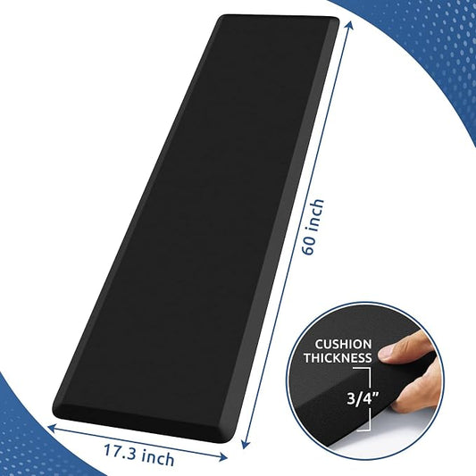 KitchenClouds Kitchen Mat Cushioned Anti Fatigue Kitchen Rug 0.8inch Water Resistant Non Slip Kitchen Rugs and Mats Standing Desk Mat Comfort Floor Mats for Kitchen Sink Office (17.3"x60",Black)