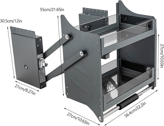 Pull Down Cabinet Organizer, 2-Tier Pull Down Shelf Wall Mount Cabinet with Pneumatic Damper System and 3-Gear Adjustable Bearing, Space-Saving Cabinet Organizer for Cabinet Inner Width≥23.6In