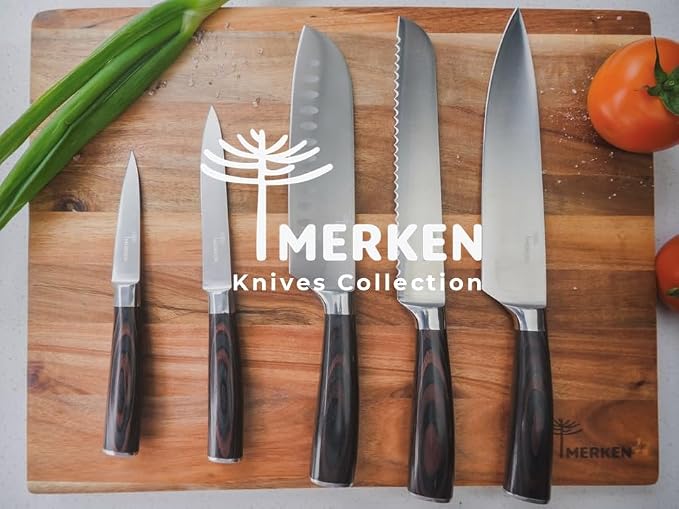 MERKEN 3 Piece Kitchen Knife Set with Gift Box, 8 inch Chef Knife, 5 inch Utility Knife and 3.5 inch Paring Knife