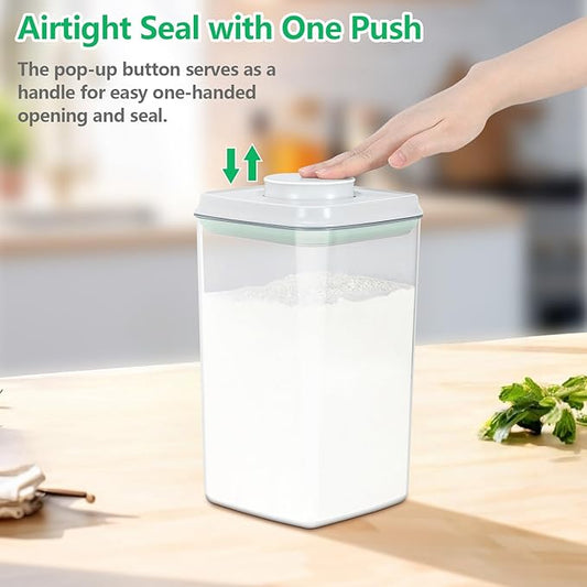 TBMAXS Airtight Flour Rice Storage Container with Pop-up Lid - 4.2 Qt Crystal-Clear Plastic Spaghetti Container, Tall and Slim Food Storage Bin Fit for Kitchen Pantry Organization