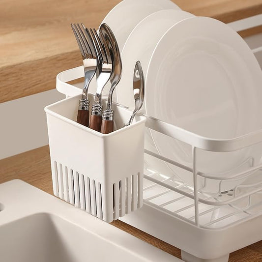 Cutlery Drying Rack - Utensil Drainer | Cutlery Drainer for Sink | Drying Rack Holder | Kitchen Drying Basket | Spoon Knife and Fork Storage Basket | Silverware Holder (White a 2pcs)
