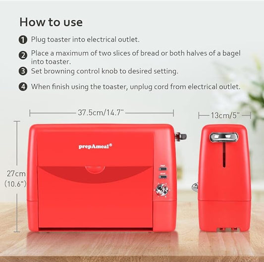 Long Slot Toaster 2 Slice Toaster with 6 Shade Settings, Bagel/Cancel, Extra Wide Slots, Removable Crumb Tray, for Bagels, Waffles, Breads, Puff Pastry, Snacks (2-Slice, Red)