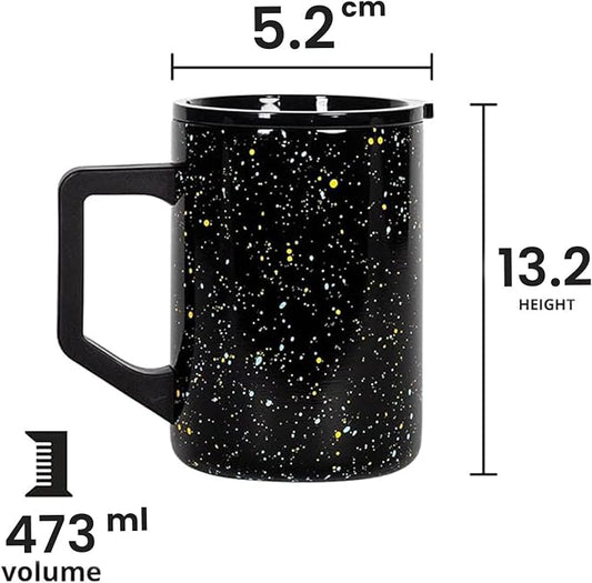 Elemental Insulated Coffee Mug - Triple-Wall Stainless Steel Summit Travel Cup for Hot and Cold Drinks - Thermal Coffee Mug with Lid and Handle for Camping, Office & Travel 16oz - Black Speckle