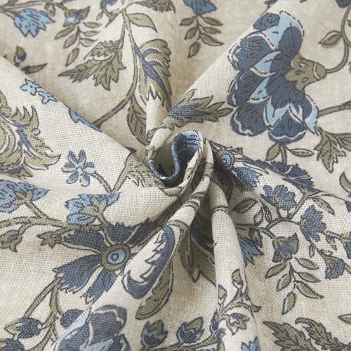 Lush Decor Lillian Block Print Linen Textured Shower Curtain Single 72" W x 72" L Blue & Sage - Vintage Floral Shower Curtains - Ruffled Bath Curtain
