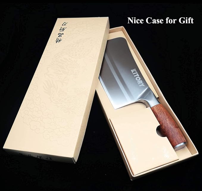 Kitory Chinese Chef Knife 7 Inch, Ultra Sharp German Steel Cleaver Knife with Ergonomic Pearwood Handle, Heavy Duty Bone Chopping Knife for Meat, Vegetables & Daily Kitchen Use