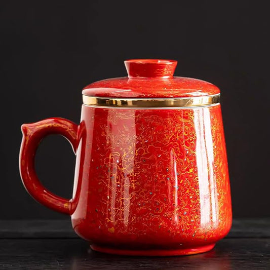 Lacquer Moment Handcrafted One-of-a-Kind Lacquer Cup 360ml (12.2oz) with Removable Infuser Artisan Chinese Lacquerware Luxury Gift for Her Him Mother’s Day Birthday Anniversary (Scarlet Radiance)