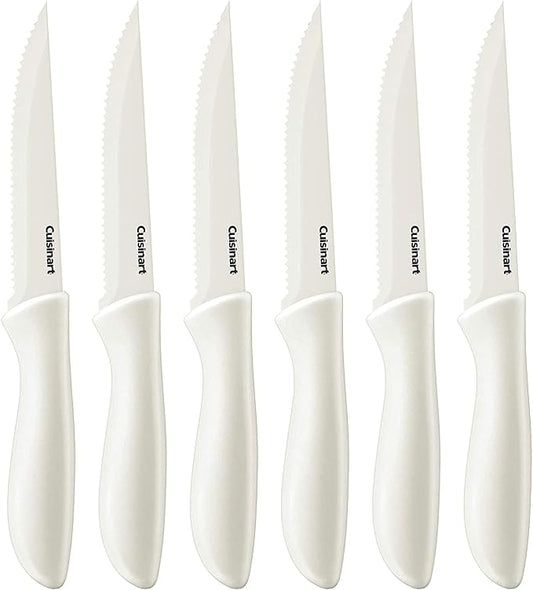 Cuisinart C55-6PCSW Advantage Color Collection 6-Piece Ceramic Coated Steak Knife Set, White