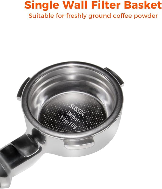 Tuni 2PCS Stainless Steel Single Wall Filter Basket, 58mm Double Cup Non-Pressurized Portafilter Basket Coffee Filter Replacement Accessories for Espresso Machine