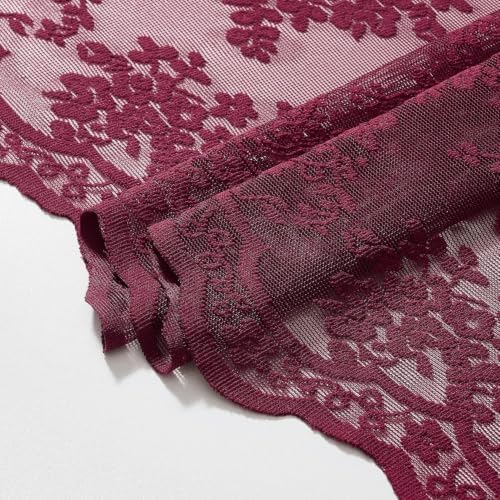 YJ YANJUN Burgundy Lace Stall Shower Curtain 36 x 72 Inch, Vintage Floral