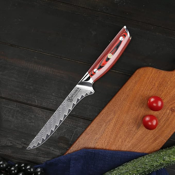 WILDMOK Damascus Boning Knife, 6.4 Inch Sharp Professional Fish Fillet Knife, Japanese Super VG10 Steel Multifunction Kitchen Knife with Full Tang G10 Handle-Song Series