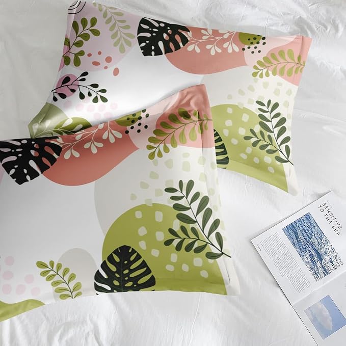 Pamnest Comforter Set King Size, Tropical Leaves Flower 7 Pcs Bedding for Kids and Adults, Vintage Floral Bed Sheet Sets with Fitted Sheet 2 Pillowcase & 2 Sham for Bedroom Bed Decor