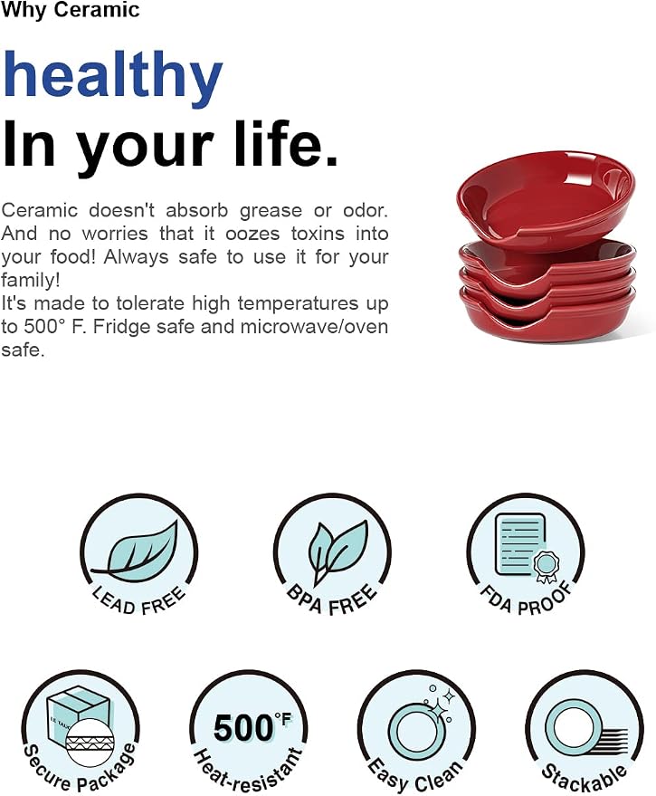 LE TAUCI Ceramic Spoon Rest, 4.8 Inch Spoon Rest for Stove Top, Spoon Holder for Kitchen Counter, Coffee Spoon rest, Utensil Rest for Cooking, Set of 4, Red