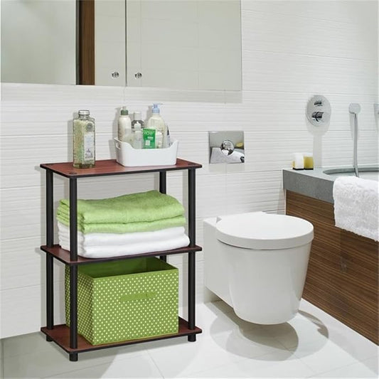 Furinno TURN-N-TUBE Storage Shelves, 3-Tier Book Shelf, Corner Shelf, Toolless Open Shelves, for Organization and Storage, Living Room, Garage, Home Office, Dark Cherry